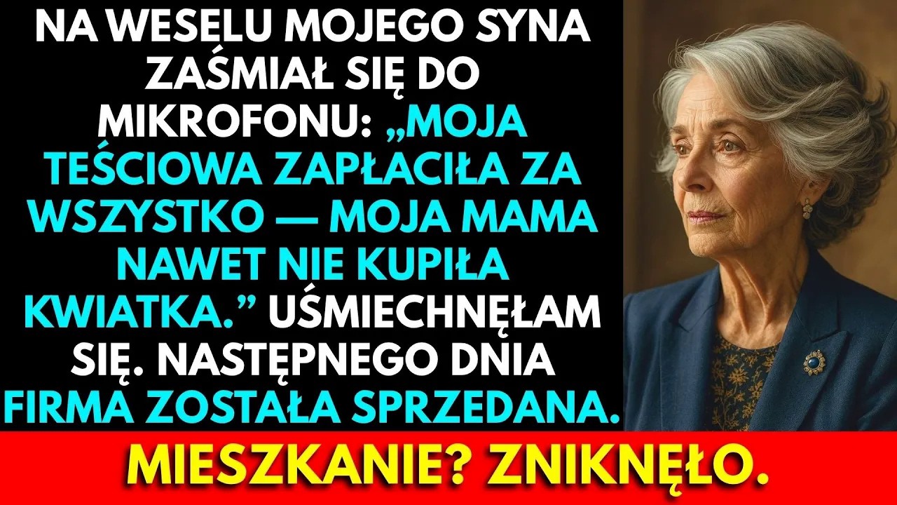 Sala była pełna, gdy Jakub wziął mikrofon i powiedział: „Mama Anieli zapłaciła za wszystko. Moja mama nie kupiła nawet jednego kwiatka.” Dwustu gości wybuchnęło śmiechem. Ja siedziałam w ostatnim...