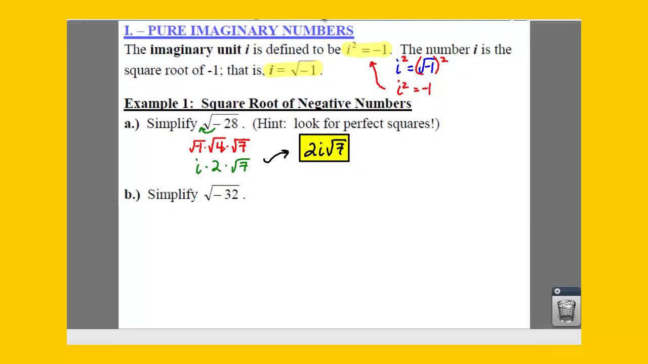 algebra 2 imaginary numbers help