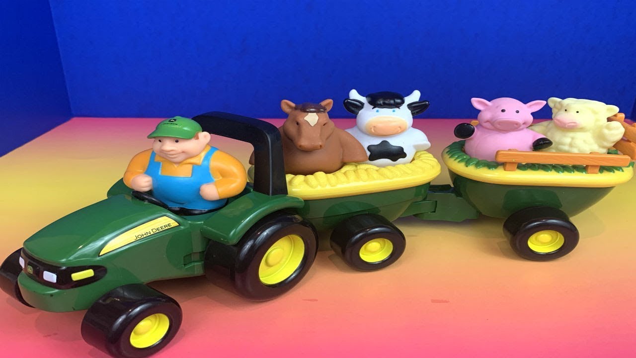 John Deere Tractor and Farmer Take Animals To The Farm Farm Animals