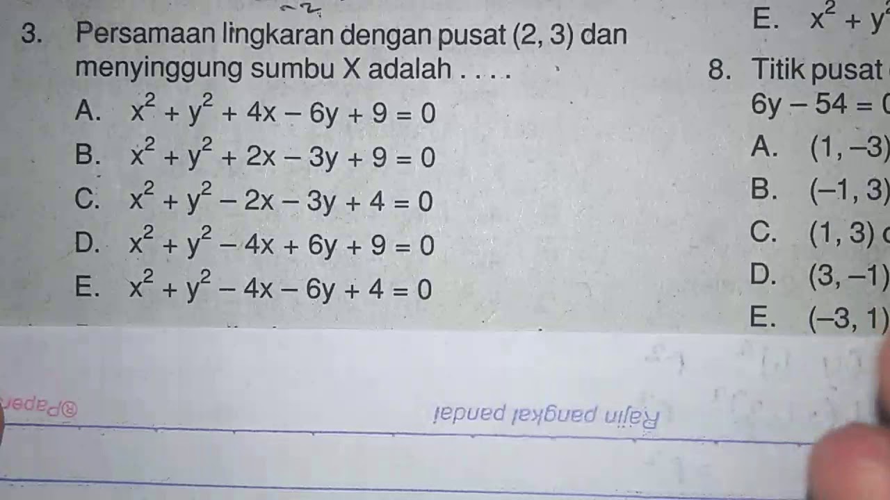 Persamaan lingkaran dengan pusat 1 3 dan menyinggung sumbu y