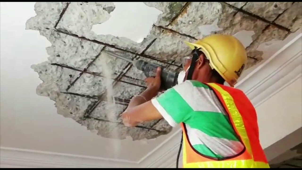 Removing Spalling Concrete Ceiling For Repair Work Youtube