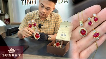 Bộ trang sức Ruby huyết kính kết kim cương 4ly sang trọng, quý phái - Mr. Tuấn VP #IRuby