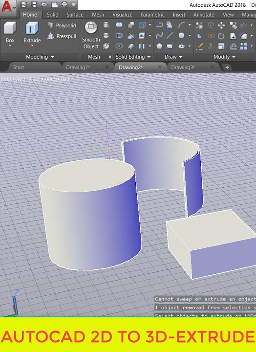 how-to-convert-2d-to-3d-in-autocad-shorts-autocad-2d-3d-2dto3d