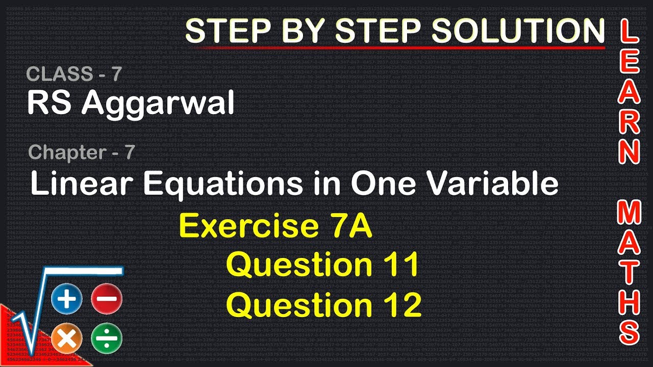 One Linerer Question Class 7 Math Linear Equations in One Variable | Class 7 Exercise 7A Question 11 - 12 ...