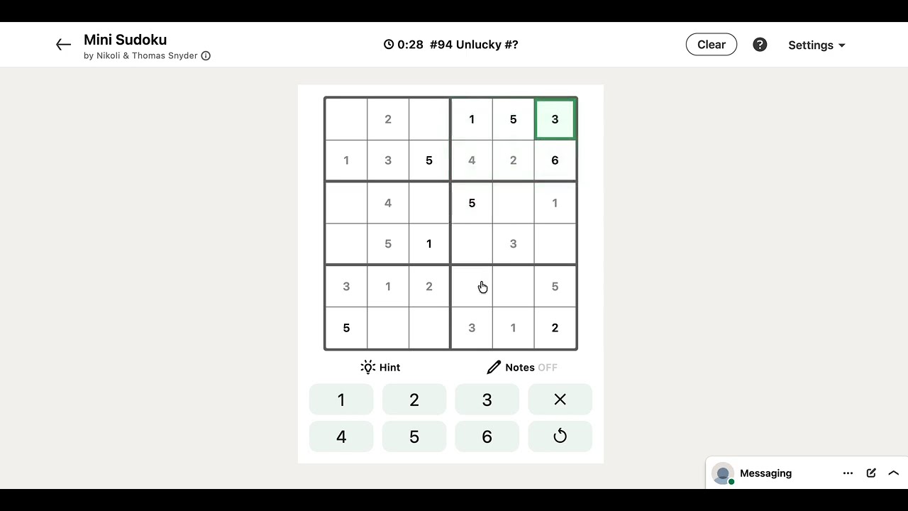LinkedIn Mini Sudoku Answer Today #94 Unlucky #?