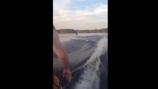 My mom wakeboarding for her 1st time!
