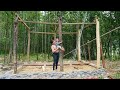 Single Mom Building Wooden House, Building Pillars - Green Forest Life, Farm Life