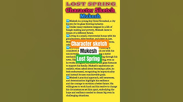 Character Sketch of Mukesh | Lost Spring | class 12th | #shortsfeed #ytshorts #viral #shorts
