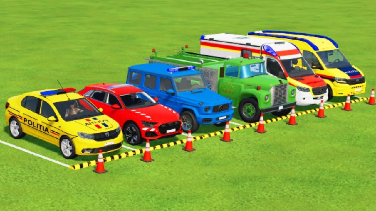 TRANSPORTING CARS, AMBULANCE, POLICE CARS, FIRE TRUCK, MONSTER TRUCK OF COLORS! WITH TRUCKS! - FS 22