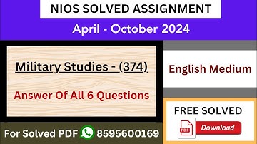 NIOS Class 12th Military Studies (374) English Medium Solved Assignments (TMA) 2023-24 | TMA PDF