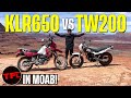 Kawasaki klr650 vs yamaha tw200 in moab which legendary dual sport is best