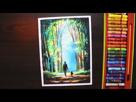 oil-pastel-drawing-for-beginners-|-scenery-drawing-of-man-walking-with-dog-in-the-woods