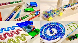 Marble Run Race ASMR♪ HABA Wave Rattling Slope , Dump Truck Skeleton Car Summary Continuous Video