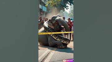 Giant python fighting with elephant on busy road, #flyingsnake #treepython #snakelogo #worldsnake