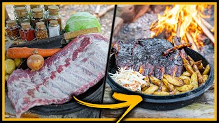 🔥 XXL Spareribs, Coleslaw und Western Pommes 🍖 draußen kochen - Outdoor Bushcraft Deutschland