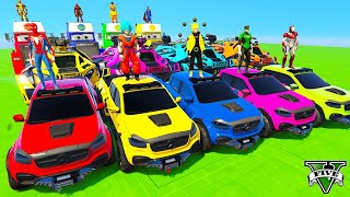 SPIDERMAN CARS Mega ZIG ZAG Ramp Challenge ! SUPERHERO GOKU Monster Truck FIRE Gobiln Race - GTA V