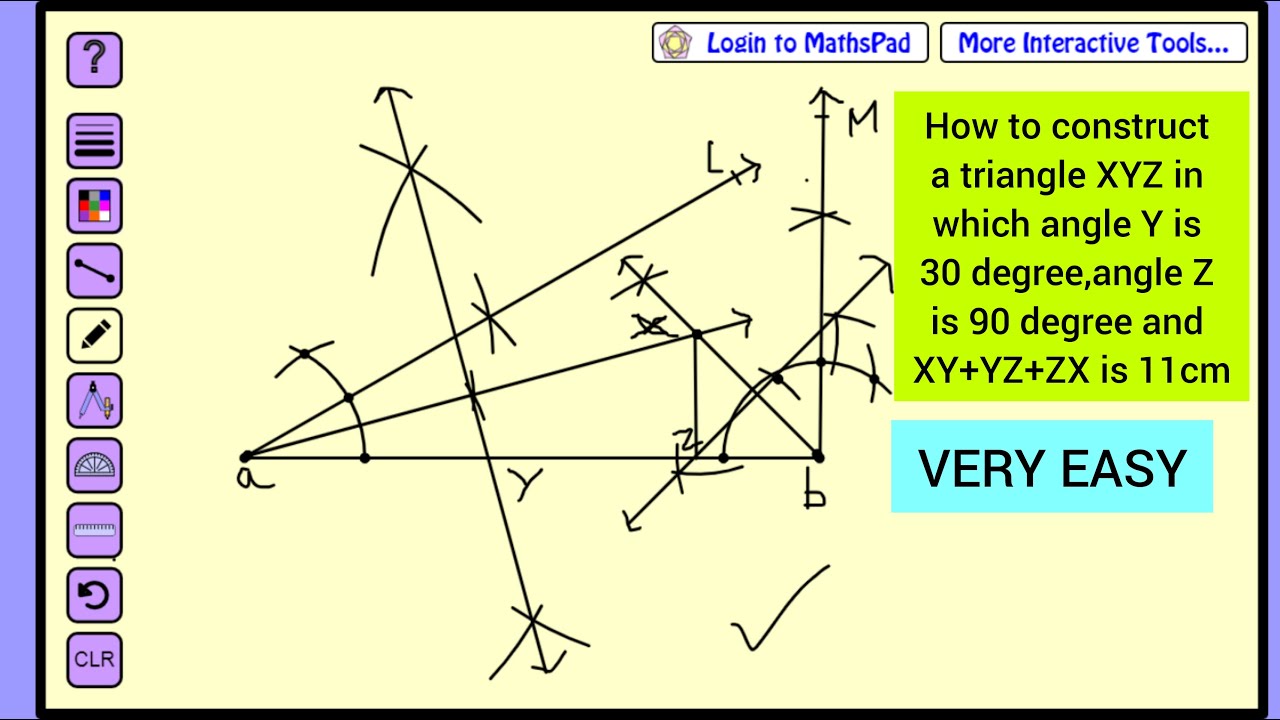 Construct a triangle XYZ in which ∠Y = 30°, ∠Z = 90° and XY + YZ + ZX = 11  cm