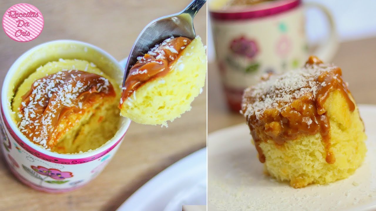 BOLO DE CANECA NO MICROONDAS  DE COCO E DOCE DE LEITE QUE JÁ SAI RECHEADO | RECEITAS DA CRIS