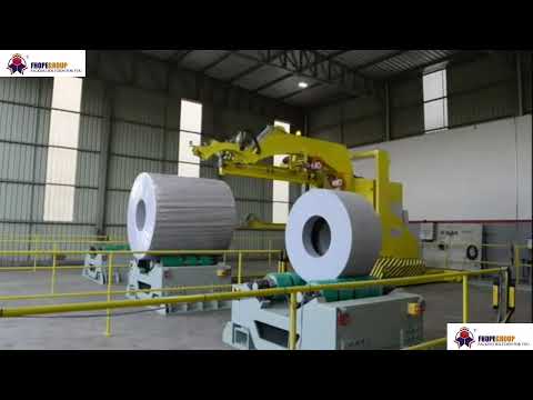 Master steel coil stretch wrapping machine for steel wire rod and coils.