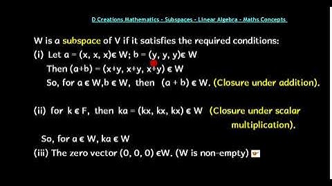 Example of a Subspace - D Creations Mathematics - vector space - linear algebra - dss maths concepts
