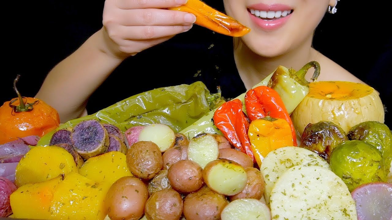 HEALTHY EATING ASMR: ROASTED VEGGIES PLATTER | EATING SOUNDS NO TALKING | TracyN ASMR