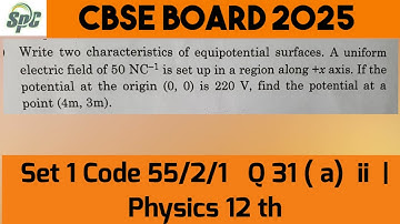 Q 31 A uniform electric field of 50 N/C is set up in a region along + x axis . If the potential at
