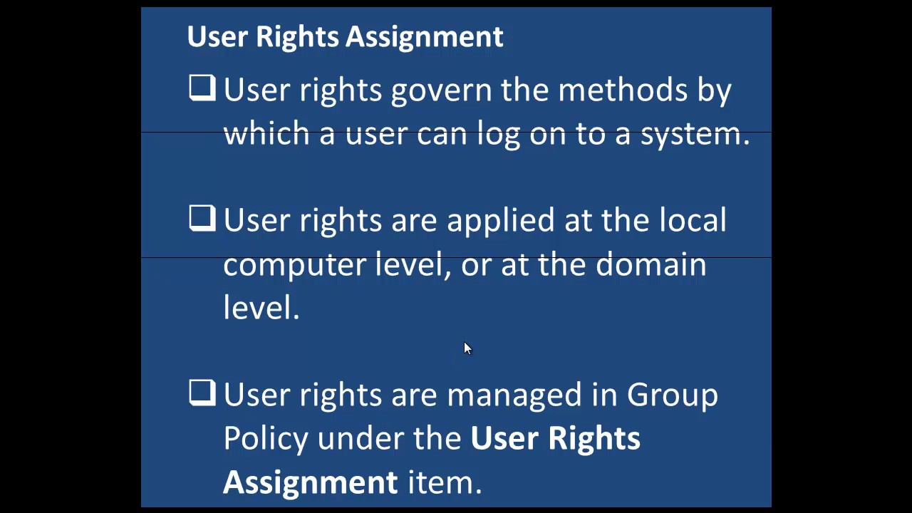 how to find user rights assignment