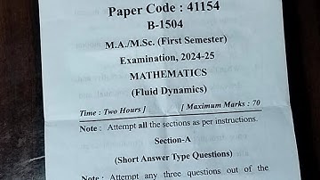 M.sc 1st semester Unsolve paper 🔥|| Fluid Dynamics 2024-25 MJPRU #fluiddynamics #previousyearpaper