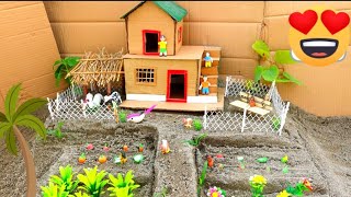 .DIY tractor Farm Diorama with house for cow, horse, ship, fish pond | farming and planting #8