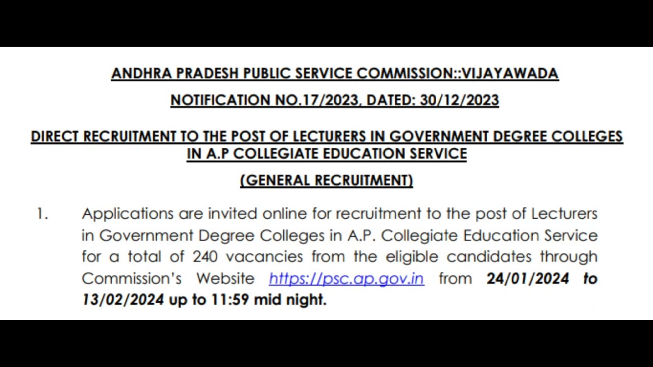 APPSC Lecturer Recruitment 2024 – Apply Online for 240 Posts Lecturer in Government Degree Colleges