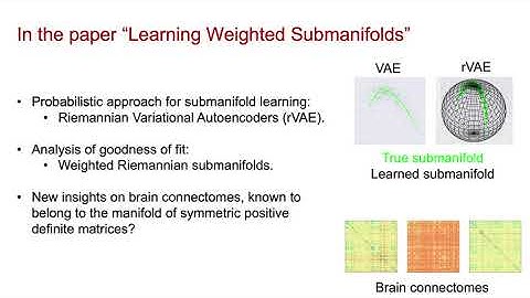 Learning Weighted Submanifolds With Variational Autoencoders and Riemannian Variational Autoencoders
