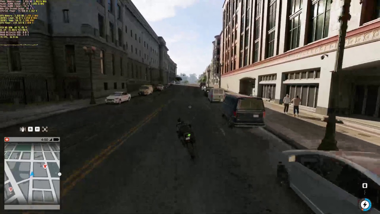 Watch Dogs 2 c мониторингом на Ryzen 1600X+1070Ti +OBS (настройки с упором в проц) плавность чек;)