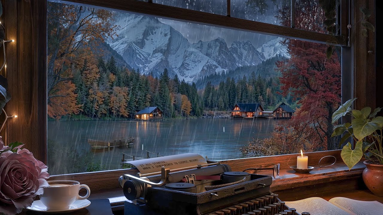 Writer's Cabin at Mountain Lake - Rain and Distant Thunder Sounds for ...