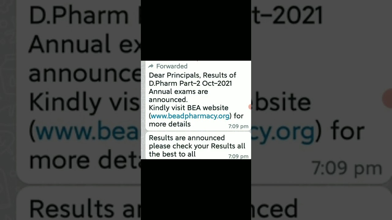 D Pharm Exam result announced 2021