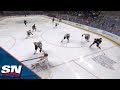 Sabres jj peterka banks in crazy goal from below the goal line to extend lead