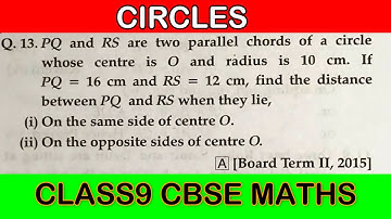 PQ and RS are two parallel chords of a circle whose centre is O and radius is 10cm. If PQ=16cm and R