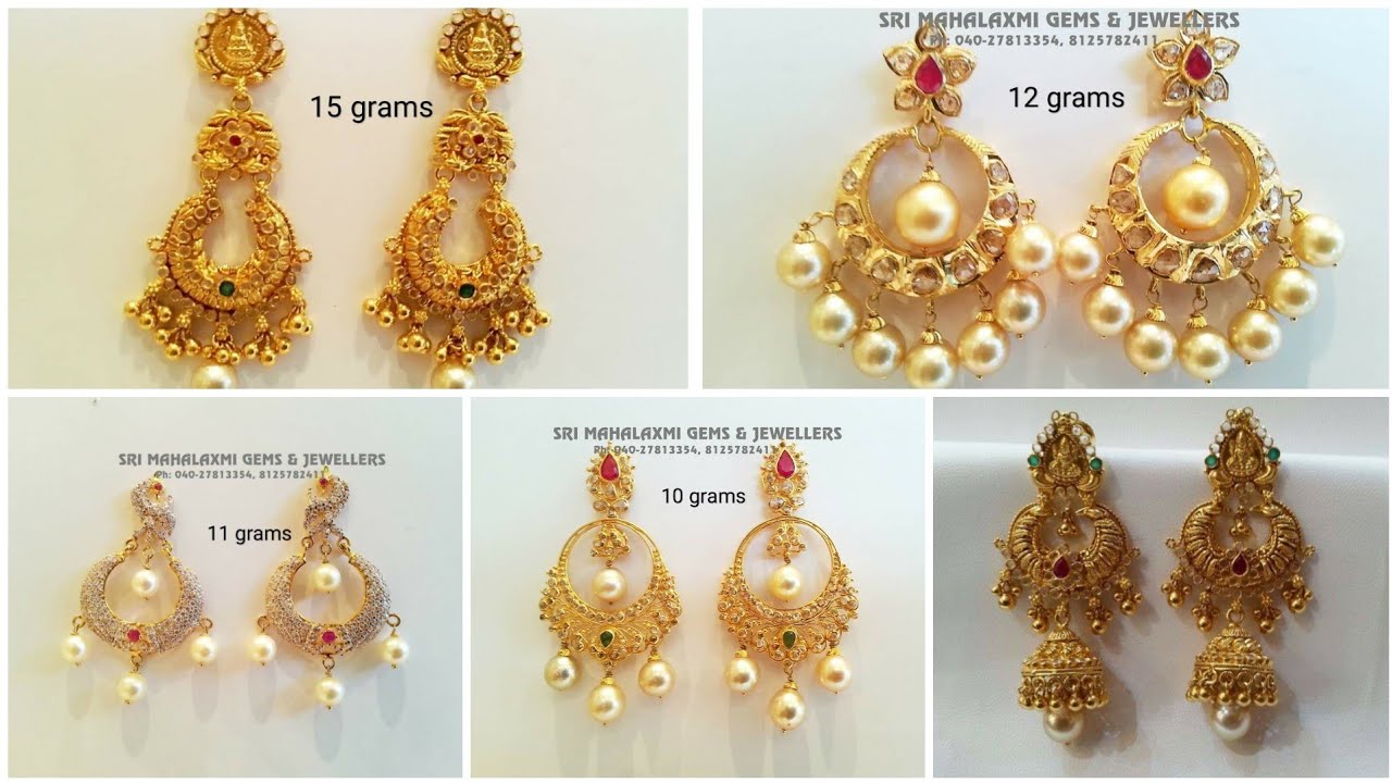 Latest Gold Chandbali Earrings with weight - YouTube