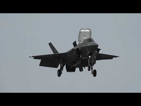 F 35 in hover, 360 rotation and full power departure from runway center