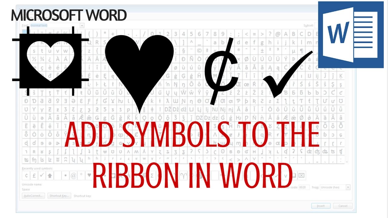 Microsoft Word Add Symbols To The Ribbon One Click To Insert A Symbol Youtube