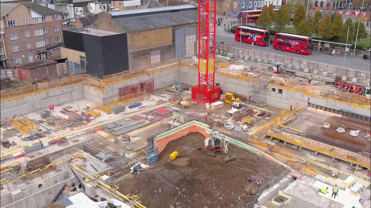 Woolwich leisure centre in construction drone footage taken November