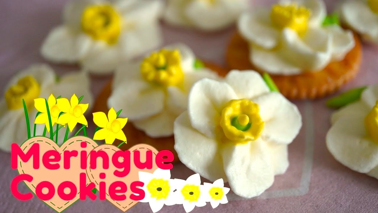 Cute Meringue Cookies Daffodils Flower12 Mother S Day かわいいメレンゲ クッキーレシピ 水仙 スイセンの作り方 母の日 花12 Youtube