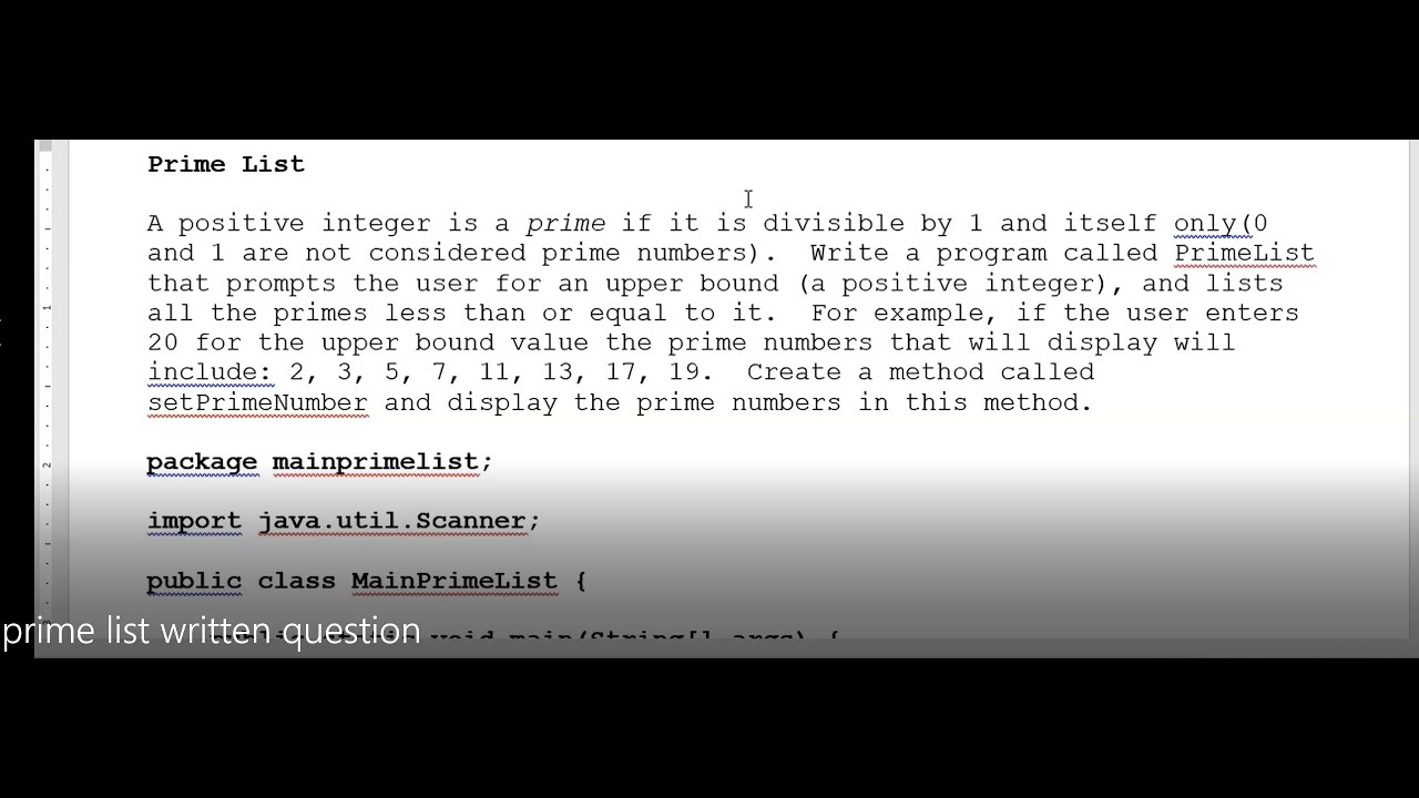 JAVA - Lesson #71 - Prime List Written Question - YouTube