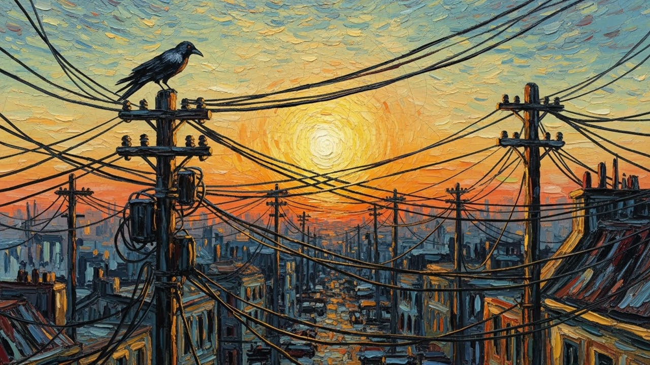 Van Gogh's Urban Nightmare: 4K Fine ART TV Masterpiece | Crow on the Wire