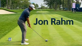 Jon Rahm Golf Swing - Down the Line (Full Speed \& Slow Motion)