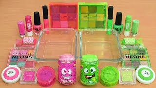 Pink vs Green - Mixing Makeup Eyeshadow Into Slime ASMR