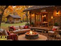 Drift Into Warmth - Outdoor Fireplace &amp; Autumn Piano Music at a Cozy Cabin | Relaxing Music