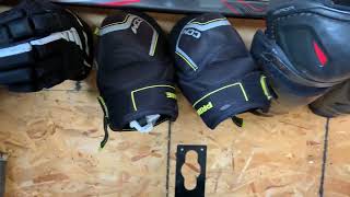 Hockey equipment storage idea.
