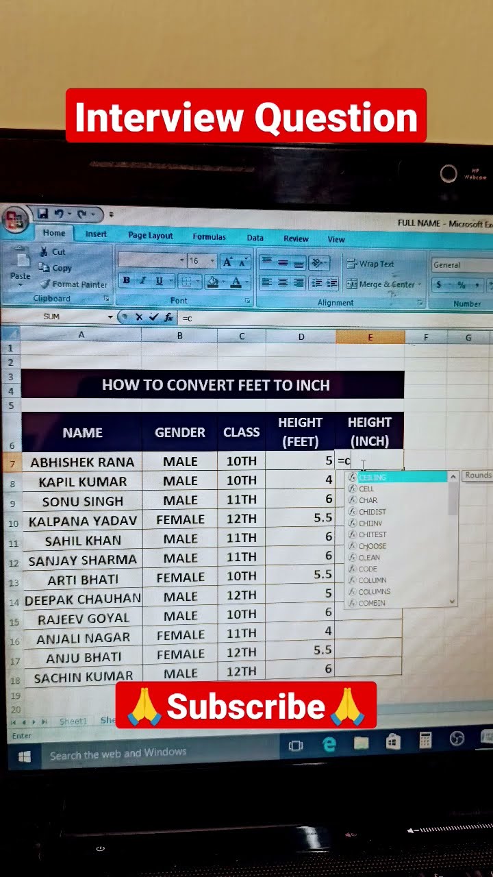 Convert Height Feet To Inch computer Class computer Course excel Convert Height Feet To Inch computer Class computer Course excel