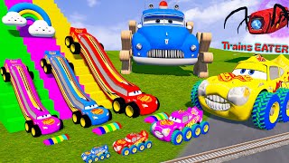 LONG CARS vs SPEEDBUMPS - Big & Small Long Mcqueen with BTR Wheels vs Train Eater - BeamNG.Dirve