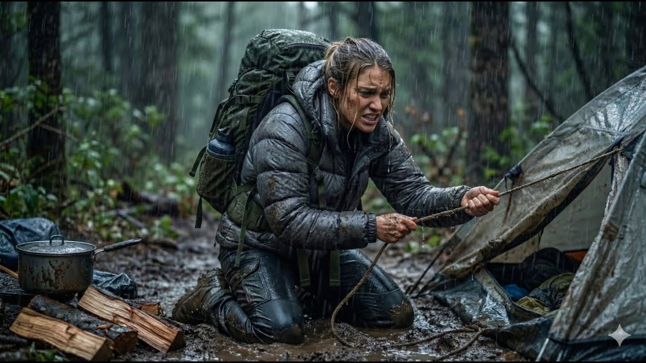 Heavy Rain Camping Challenge | Solo Bushcraft Survival